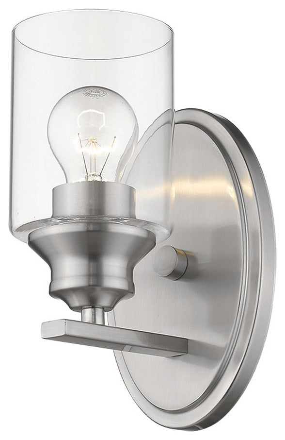 One Light Silver Wall Light with Clear Glass Shade