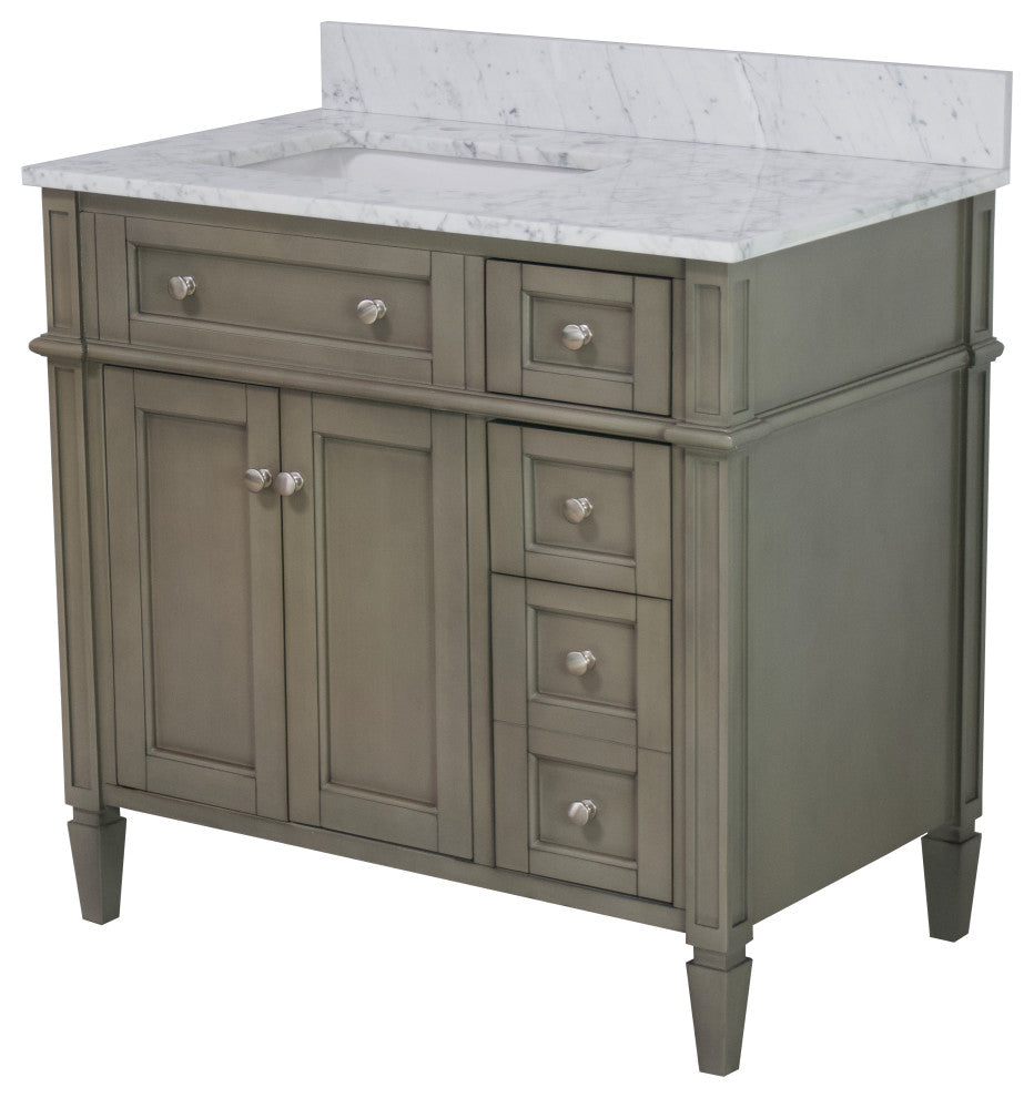 Hailey 36" Bathroom Vanity, Weathered Gray, Carrara Marble