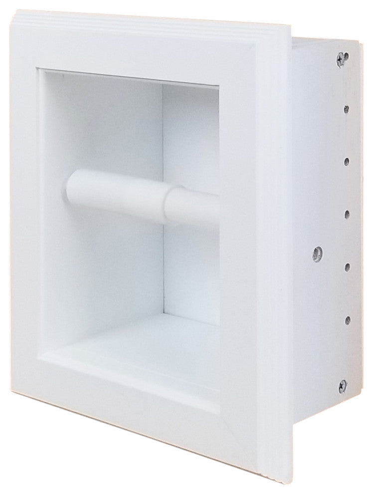 Tampa Recessed Solid Wood Toilet Paper Holder 7 x 8.5, White Enamel