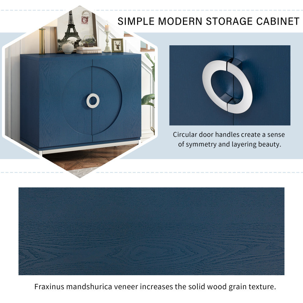 TATEUS 34" Accent Cabinet-Simple Storage Cabinet With Solid Wood Veneer, Navy