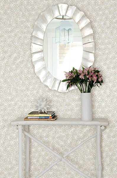 Sketch and Watercolor Floral Wallpaper, Tan and Taupe, Bolt