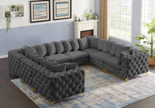 Tremblay Velvet Upholstered 8-Piece Modular U-Shaped Sectional, Grey