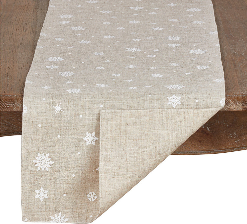 Holiday White Snowflake Design Natural Table Runner, 16"x70" Rectangular