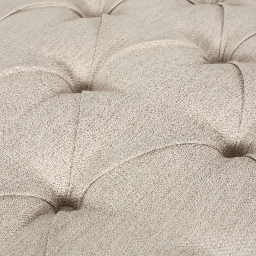 Meigs Varnell Contemporary Button Tufted Chaise Lounge, Beige + Walnut