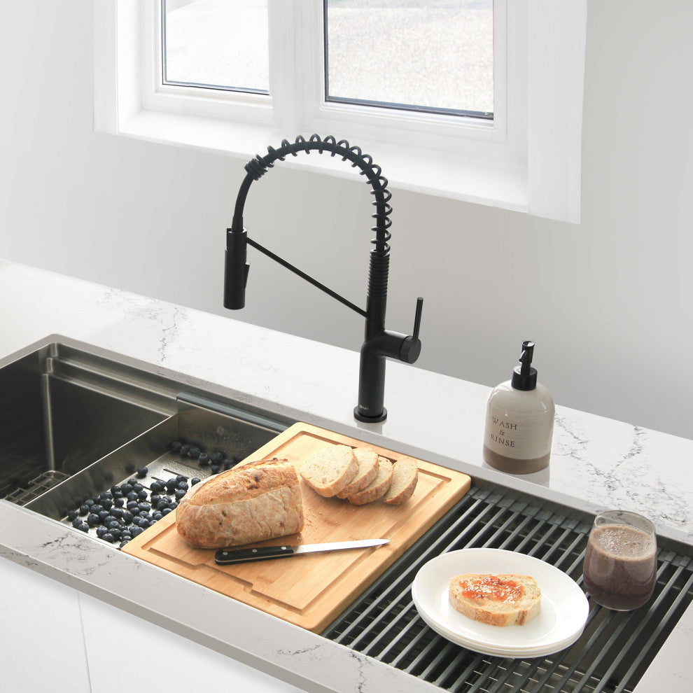 STYLISH Single Handle Pull-Down Dual Mode Kitchen Faucet, Matte Black