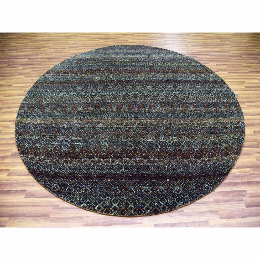 Brown 100% Plush Wool Hand Knotted Kohinoor Herat Design Round Rug 8'x8'