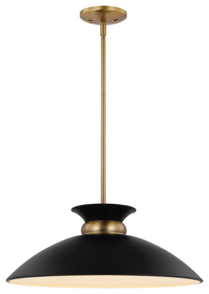 Perkins 1-Light Medium Pendant, Matte Black With Burnished Brass