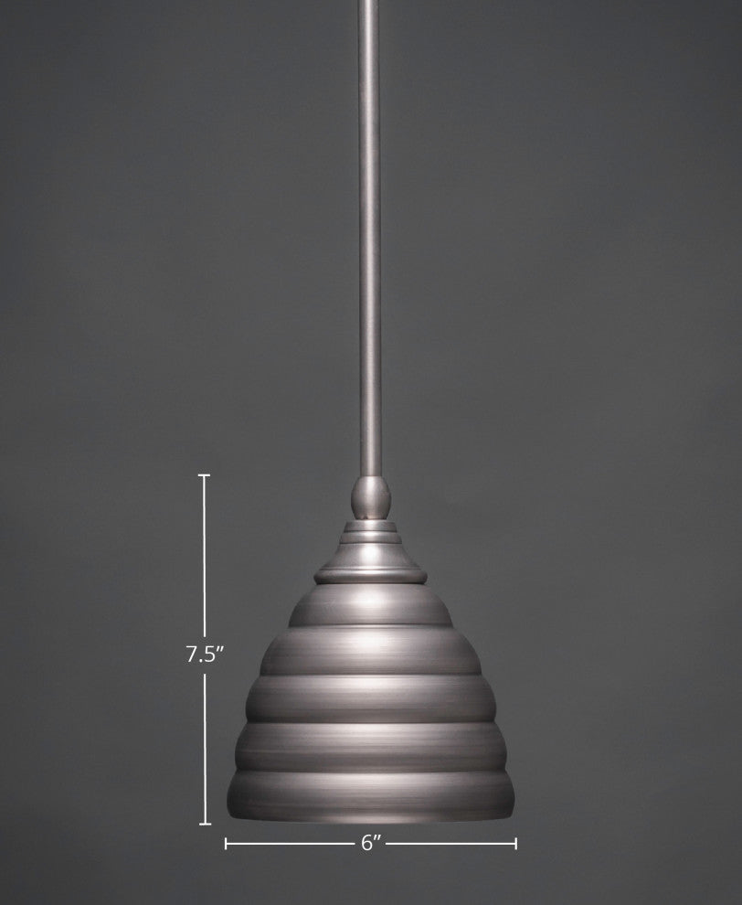 Stem Mini Pendant In Brushed Nickel, 6" Beehive Metal Shade Glass