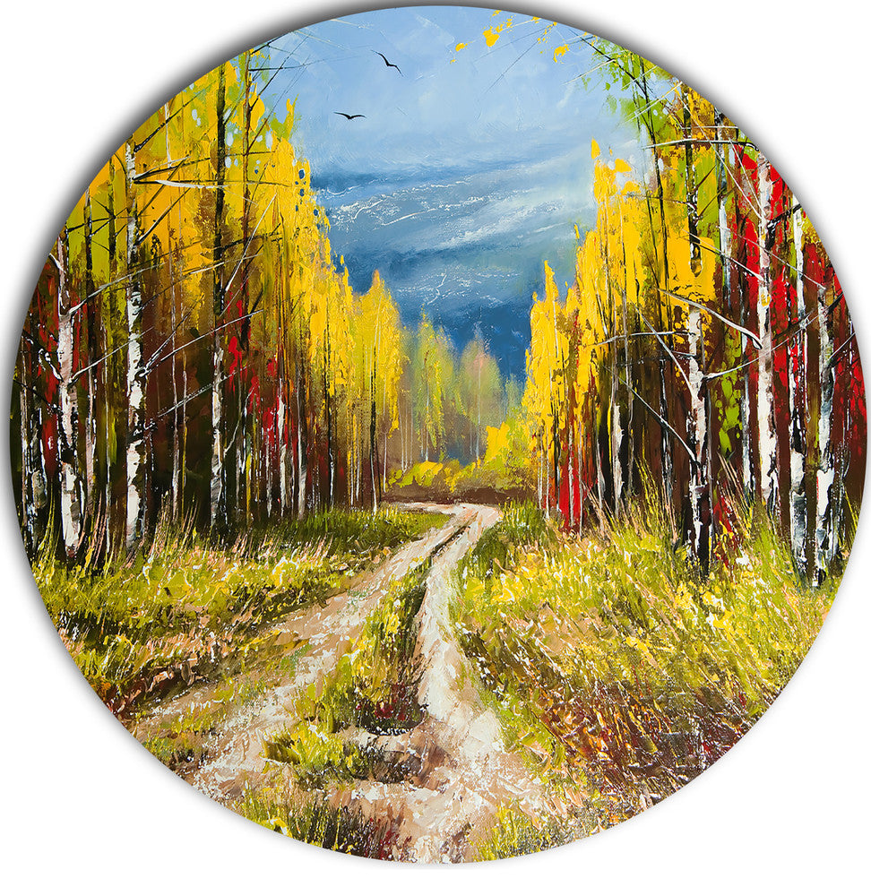 Golden Autumn, Landscape Round Wall Art, 11"