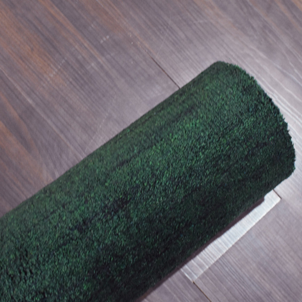 Hand Knotted Loom Silk Mix Area Rugs Solid Dark Green