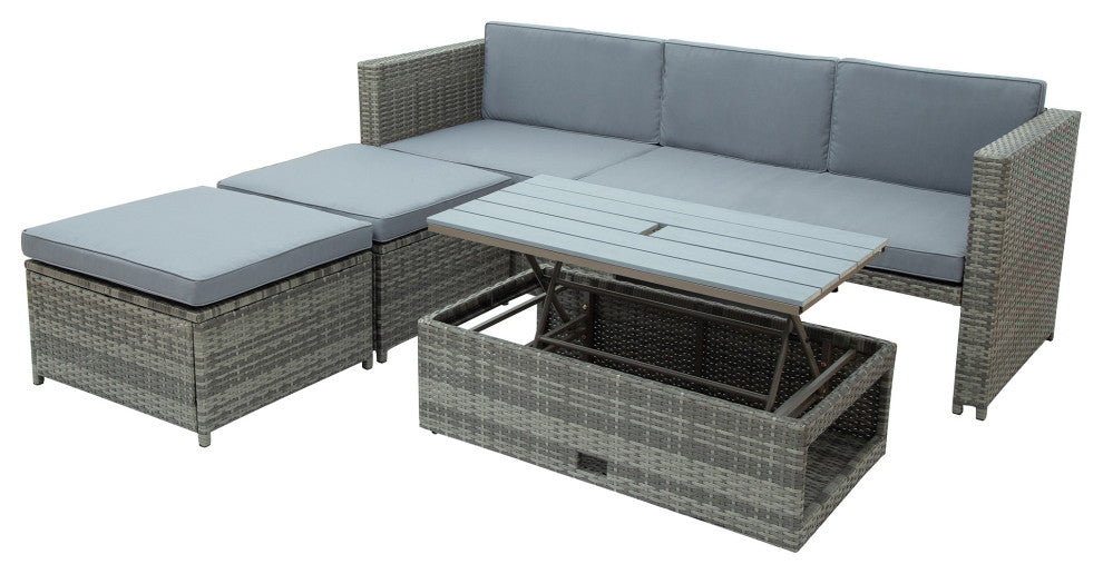 4 Pieces Outdoor Rattan Patio Sectional Sofa Set With Retractable Table