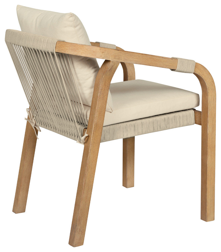 Cypress Outdoor Patio Dining Chair Wood Light Gray Rope Ivory Cushions Set of 2