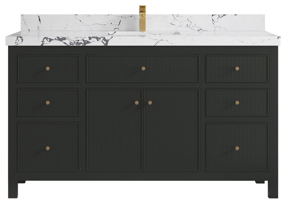 Sonoma 60" Single Sink Bath Vanity in Black Top, 2" Viola Night