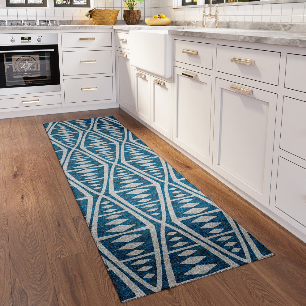 Indoor/Outdoor Sedona SN6 Indigo Machine Washable 2'3" x 7'6" Runner Rug