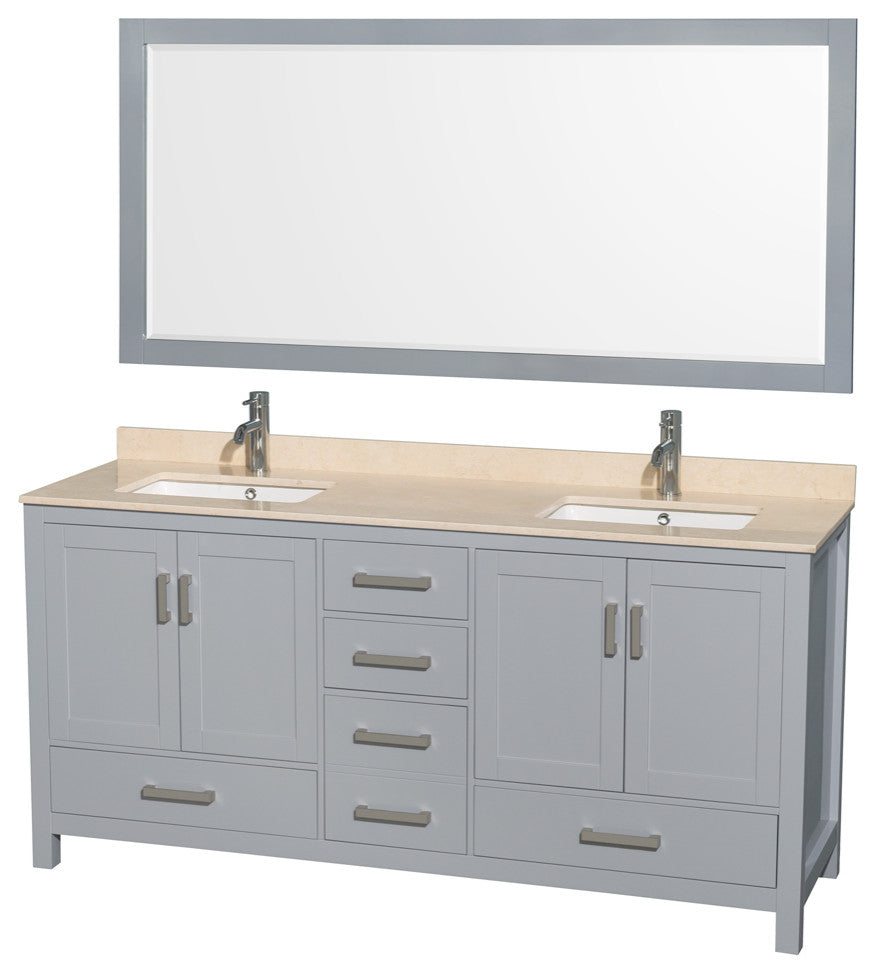 Wyndham WCS141472DGYIVUNSM70 72 inch Vanity in Gray with Ivory Marble and Square