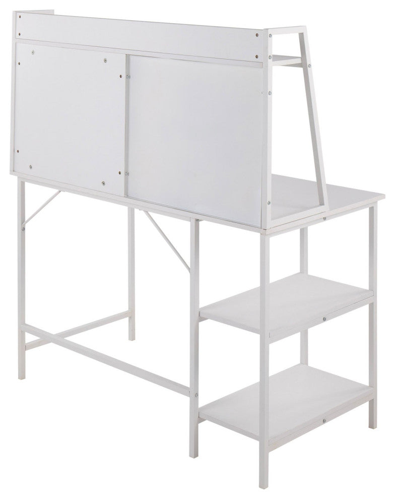 Geo Shelf Desk, White Steel, White MDF