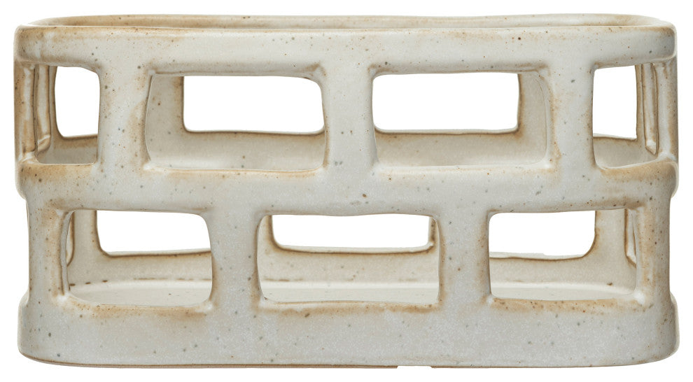 Stoneware Food Storage Basket With Distressed Matte Finish, White