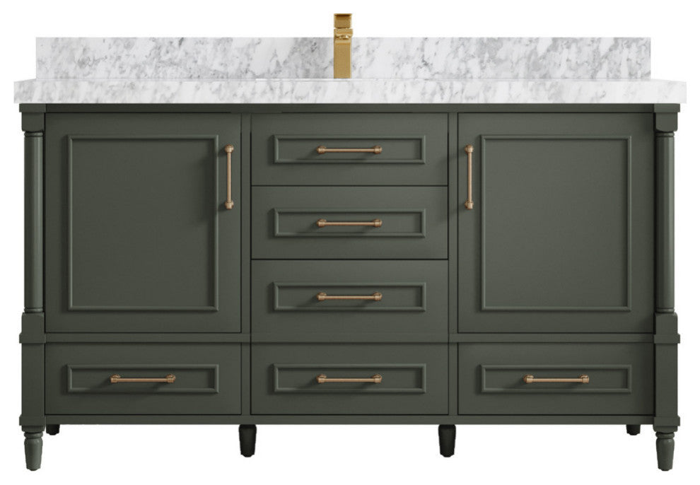 Aberdeen 60 Single Bathroom Vanity in Pewter Green 2" Carrara Marble