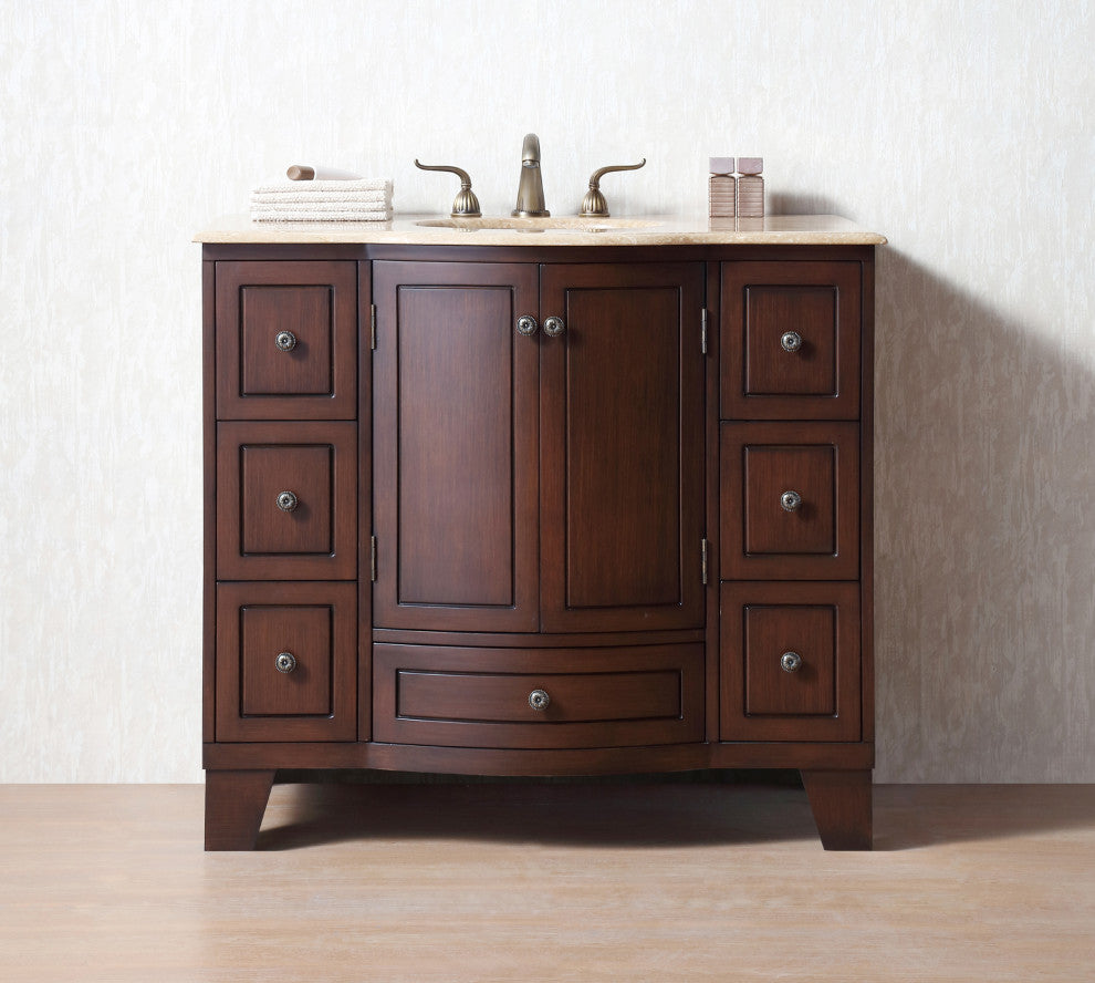Alandra 40" Dark Cherry Single Sink Bathroom Vanity, Travertine Marble Top