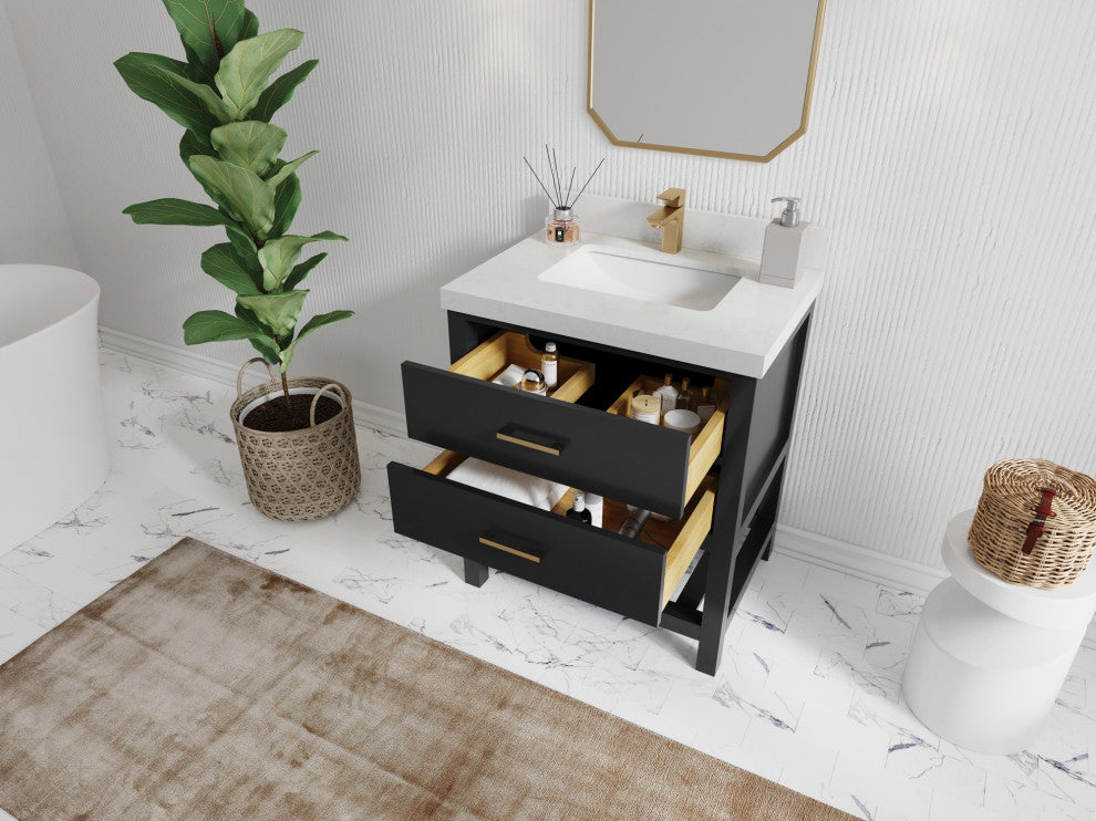 Parker 30" Single Sink Bath Vanity, Black 2" Pearl Gray