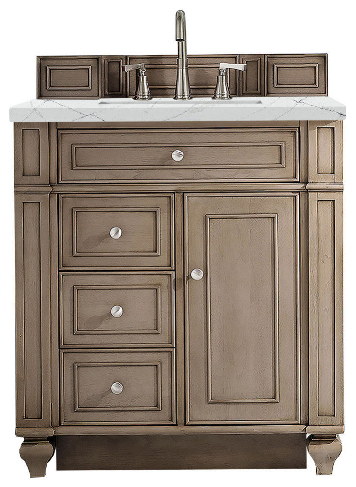 Bristol 30" Single Vanity Whitewashed Walnut, Ethereal Noctis Quartz