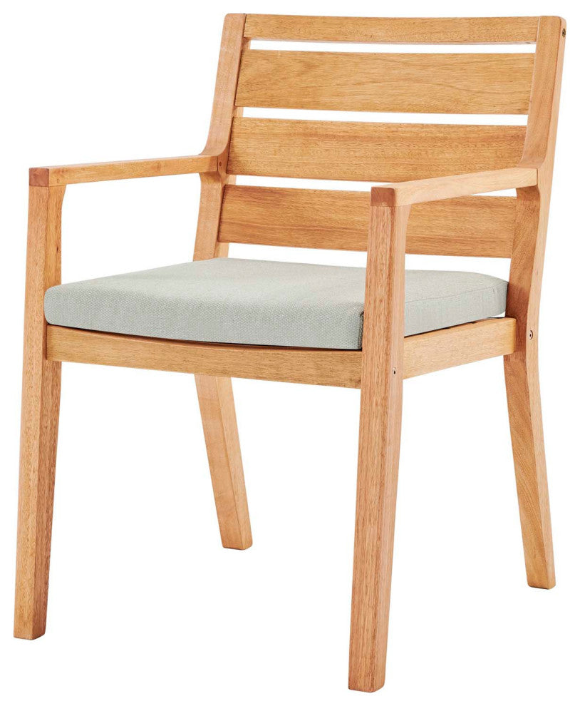 Side Dining Chair and Table Set, Wood, Brown Natural Taupe Gray, Modern, Outdoor