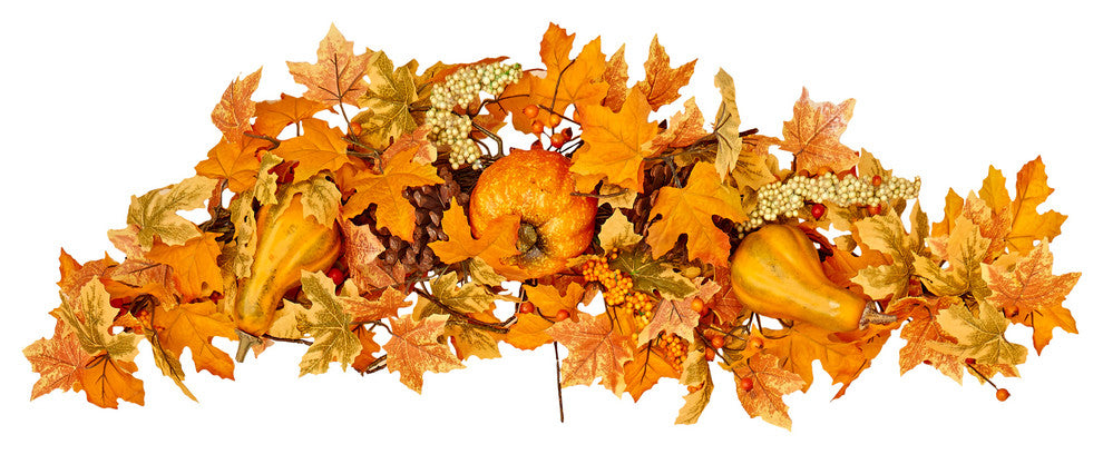 36" Fall Maple Leaf Swag With Pumpkin