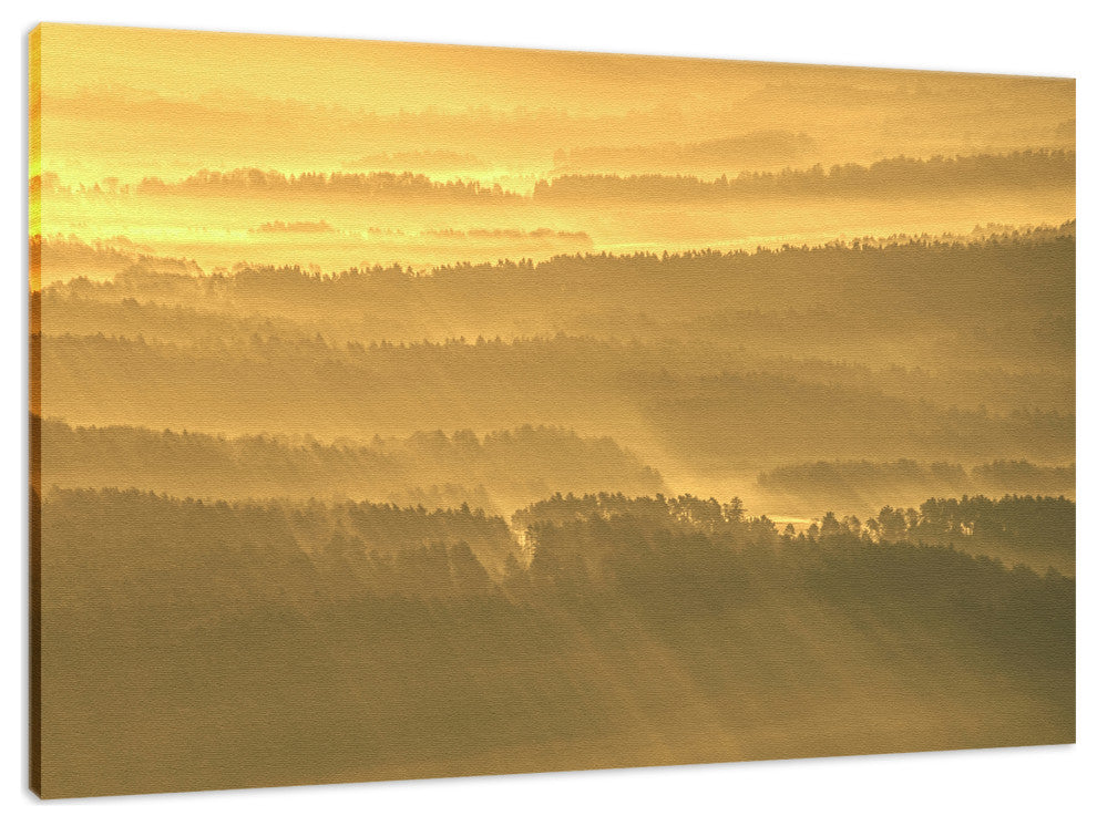 Golden Mist Valley - Hills & Mountain Range Landscape Canvas Prints, 24" X 36"