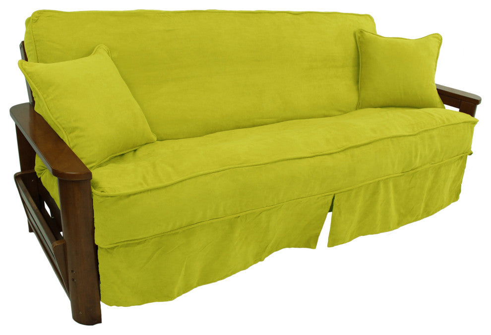Solid Microsuede Full Futon Slipcover Set, Mojito Lime