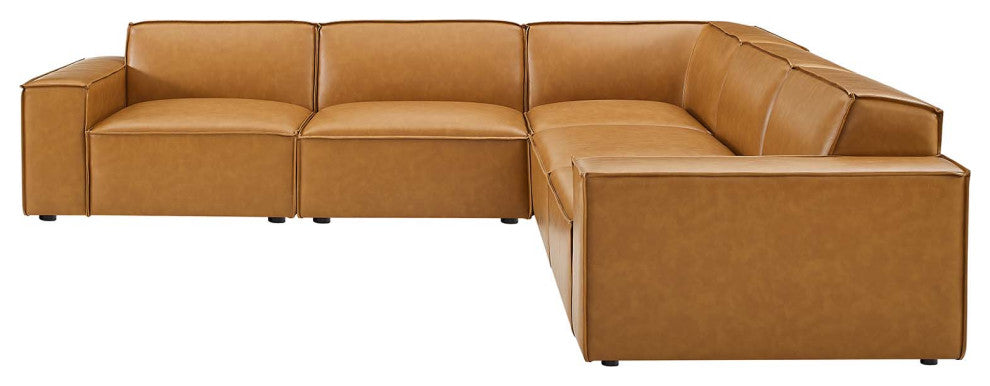 Sectional Sofa Set, Faux Vegan Leather, Tan, Modern, Living Lounge Hospitality