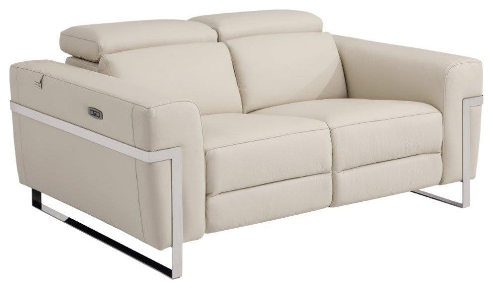 Prato Genuine Italian Leather Modern Loveseat, Beige