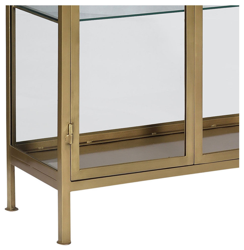 Carley 84" Tall Narrow Brass Finished Iron and Glass Display Cabinet