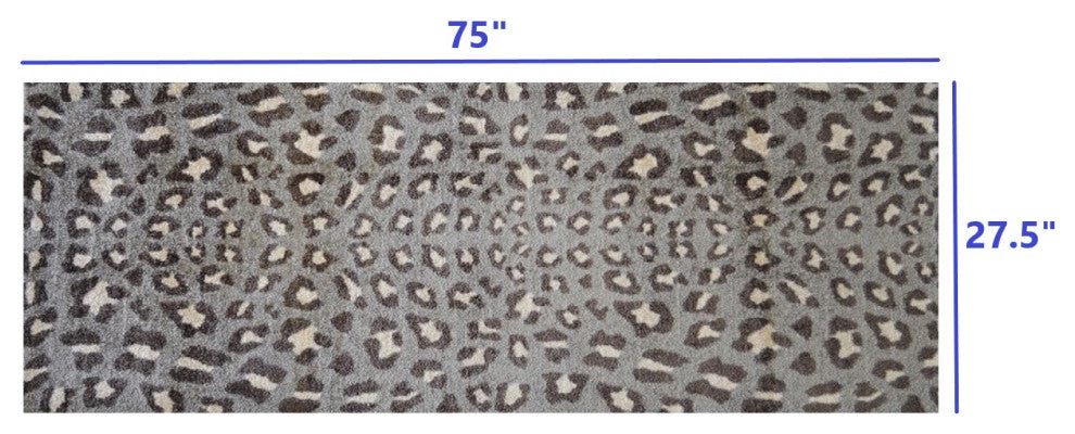2' x 6' Gray and Brown Cheetah Washable Runner Rug