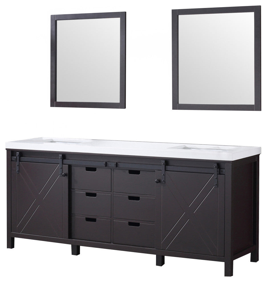 Marsyas 80" Brown Double Vanity Cabinet Quartz Top Sinks, 30" Wall Mirrors