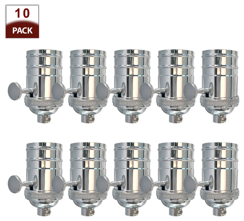 Royal Designs, Inc. 3 Way Vintage Lamp Socket, Polished Nickel, Set of 10