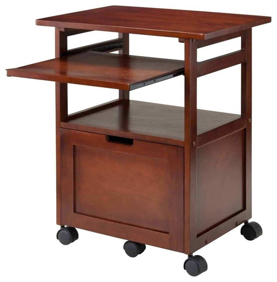 Pemberly Row Transitional Solid Wood Mobile Printer Stand in Walnut