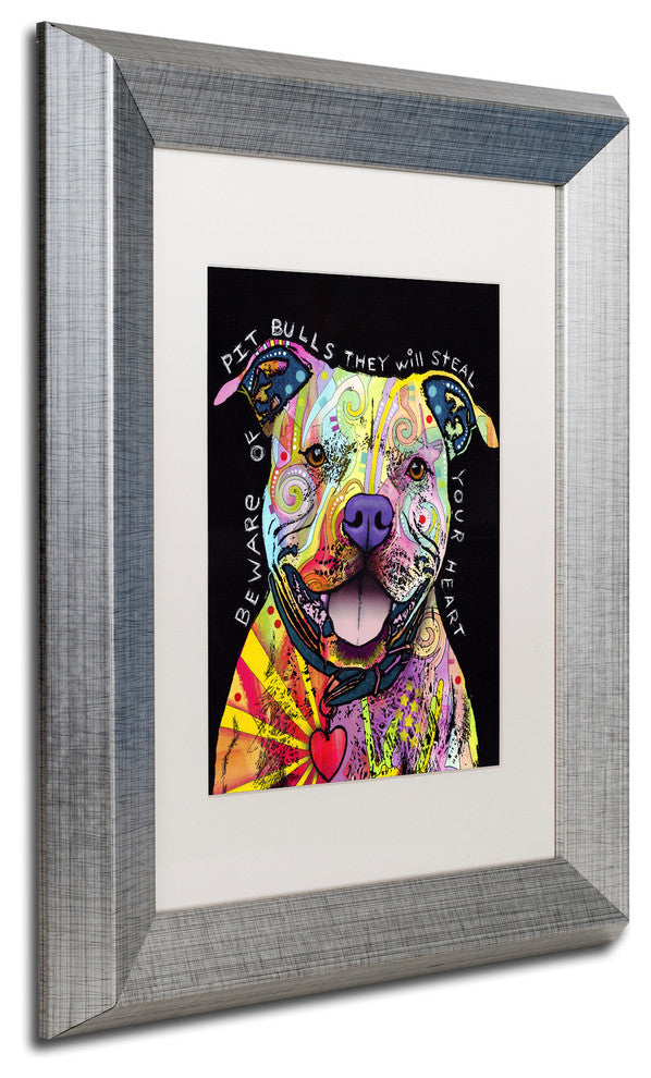Dean Russo 'Beware of Pit Bulls' Framed Art, Silver Frame, 11"x14", White Matte