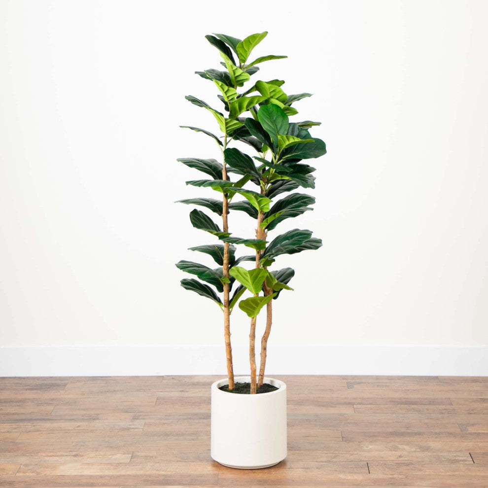 5ft. Artificial Fiddle Leaf Tree, Decorative White Planter