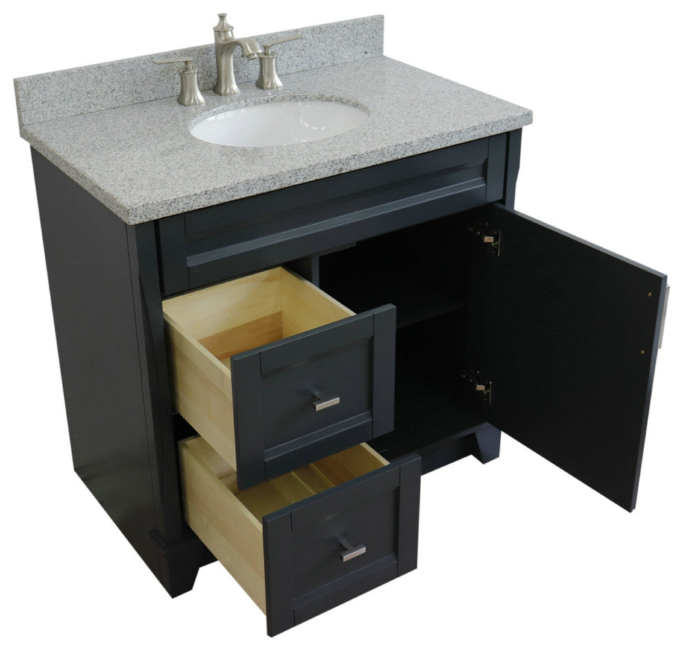 37" Single Sink Vanity, Dark Gray Finish With Gray Granite