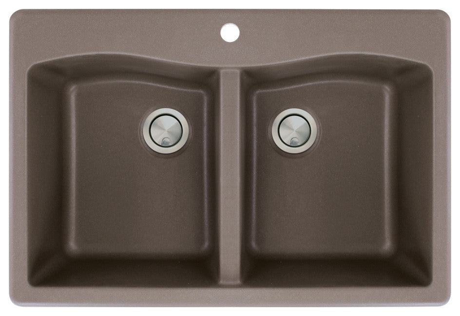 Aversa 33"x22"x9.5" Granite Double Drop Kitchen Sink, 1 Faucet Hole, Espresso