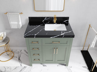 Cambridge 36" Right Offset Bath Vanity in Evergreen 2" Calacatta Black