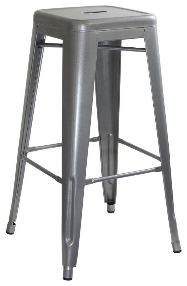 AmeriHome Loft Silver Metal Bar Stool - 3 Piece