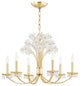 Beaumont 6 Light Chandelier, White Glass, Aged Brass