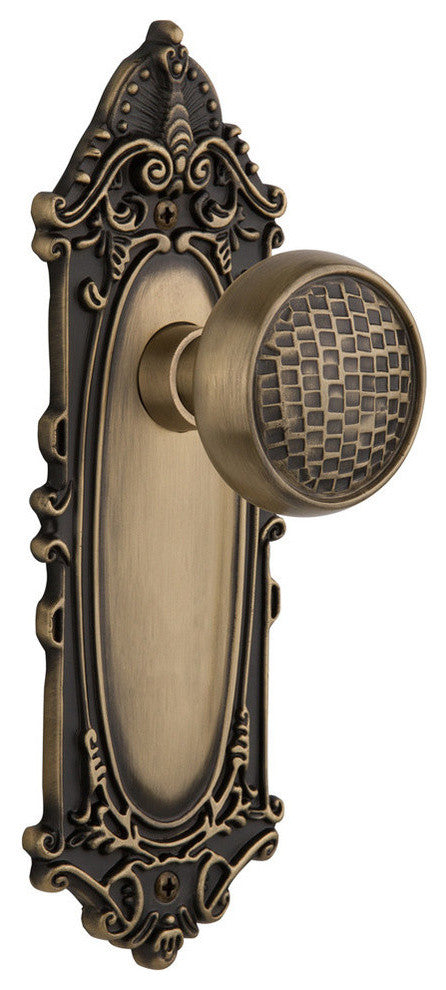 Single Victorian Plate With Round Clear Cottage Knob, Antique Brass