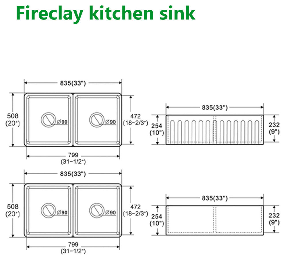 33" L X 20" W Double Basin Farmhouse Kitchen Sink With Grid And Strainer