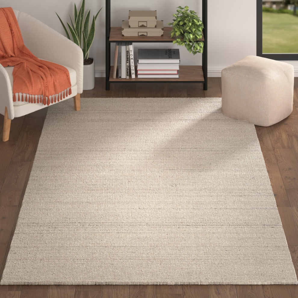 Zane Ivory Industrial Solid Handwoven Wool/Cotton Indoor Area Rug