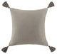 Luna Washed Linen Tasseled Square Pillow, 18"x18", Taupe