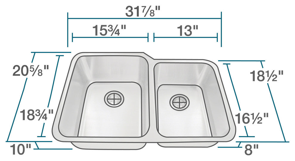 PL315 Offset Double Bowl Stainless Steel Sink