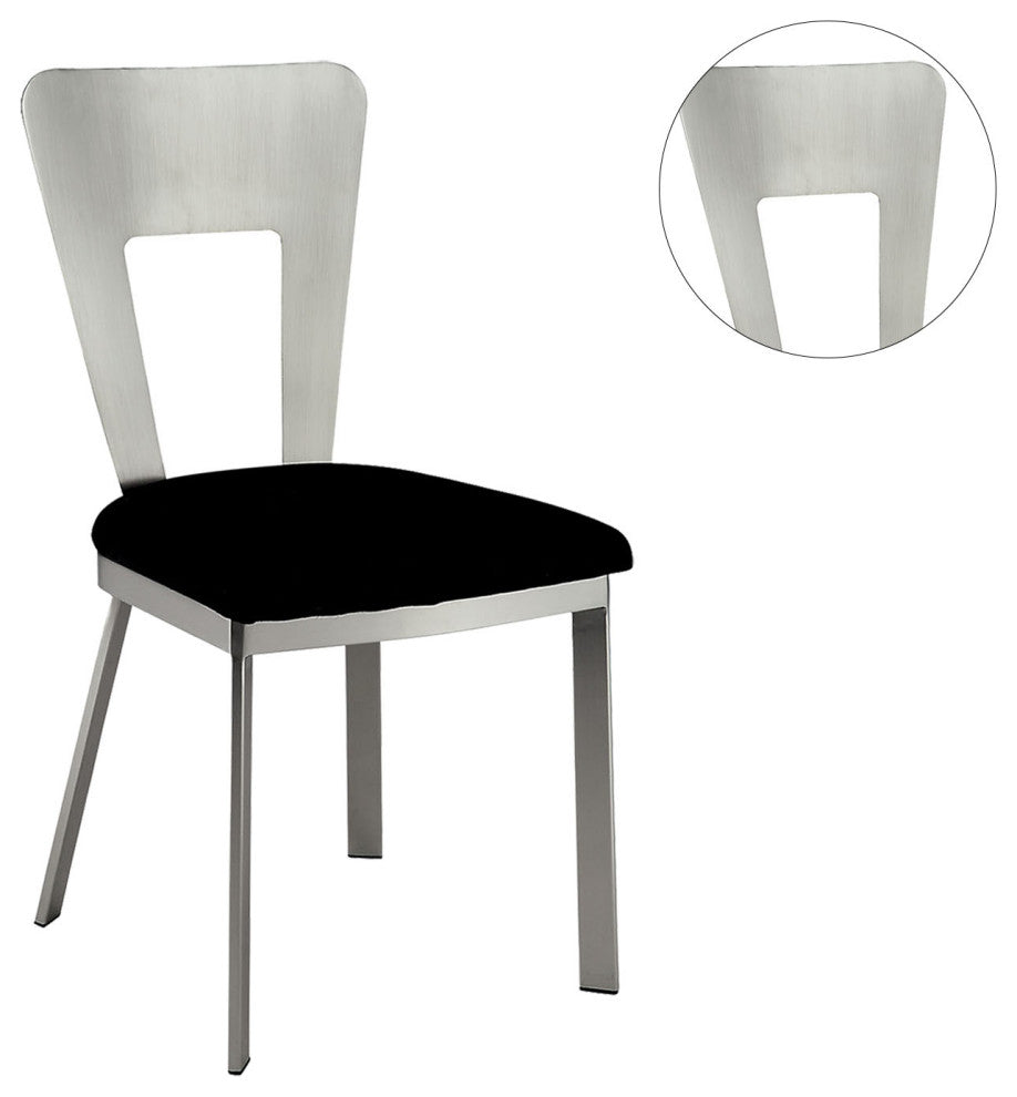 Set of 2 Microfiber and Metal Side Chairs, Silver and Black Finish