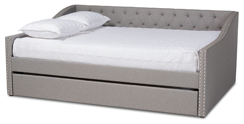 Haylie Light Grey Fabric Upholstered Full Size Daybed With Roll-Out Trundle Bed